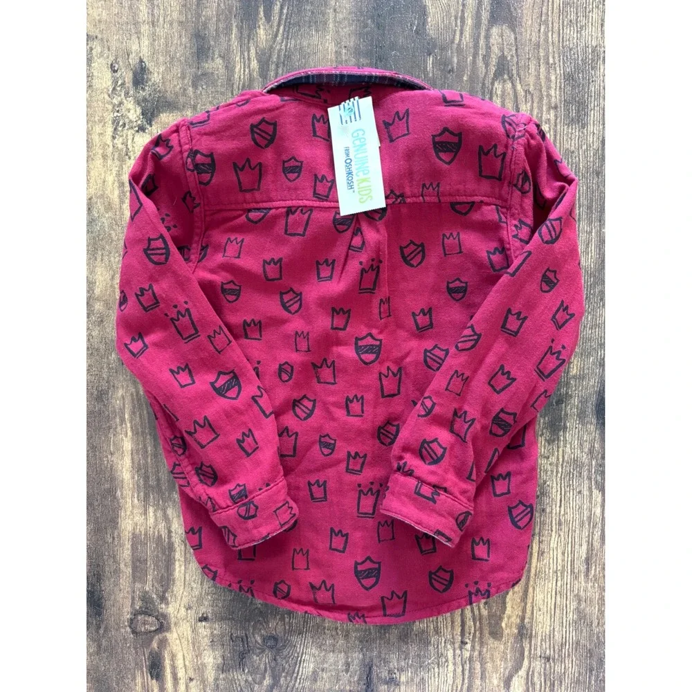 Genuine Kids OshKosh Boys Reversible Flannel Shirt Red Plaid Crown 5T NWT
